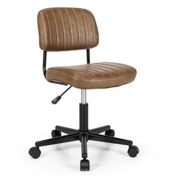 Costway 2PCS PU Leather Office Chair Adjustable Swivel Task Chair with Backrest Brown/Black
