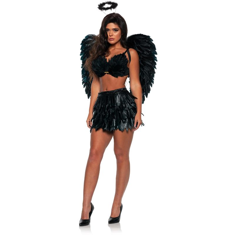 Feather Mini Skirt Set- Black Adult Costume, 1 of 2