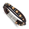 Chisel Stainless Steel Onyx and Picture Jasper Beaded Black and Brown Leather Multi Strand 8" Plus .5" Ext. Bracelet - 2 of 4