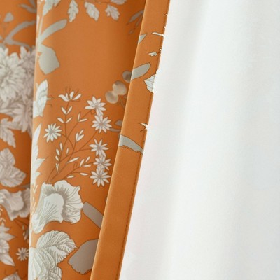 Orange Floral Blackout Polyester Rod Pocket Window Panels