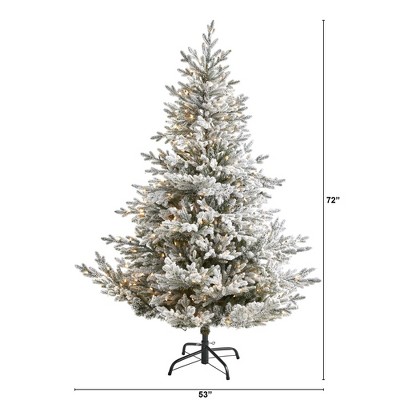 6ft White Flocked Fir Artificial Christmas Tree with Warm LED Lights