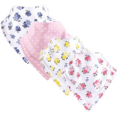 Luvable Friends Baby Girl Cotton Bandana Bibs 4pk, Floral, One Size