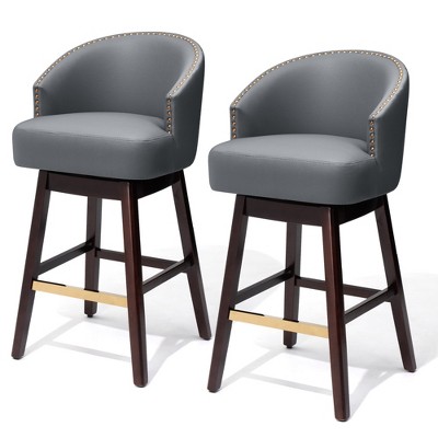 Pellebant 2pc 30 Inch Counter Height Bar Stools Kitchen Island Chairs with Back Tall Barstools Comfortable Swivel Chair Faux Leather - Blue Gray
