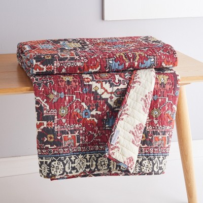 Khotan Red and Cream Cotton Quilted Reversible Throw