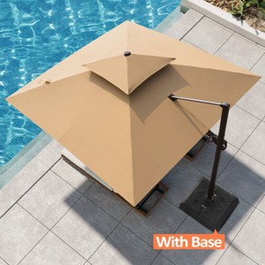 Pellebant 10.5FT Square Double Top Cantilever Umbrella Set Outdoor 360° Rotation 6 Heights Adjustable Offset Umbrella with Base - 1 of 4