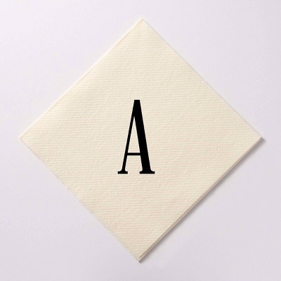 50ct 5"x5" Personalized Lettering 'A' Linen Like Beverage Napkins Champagne