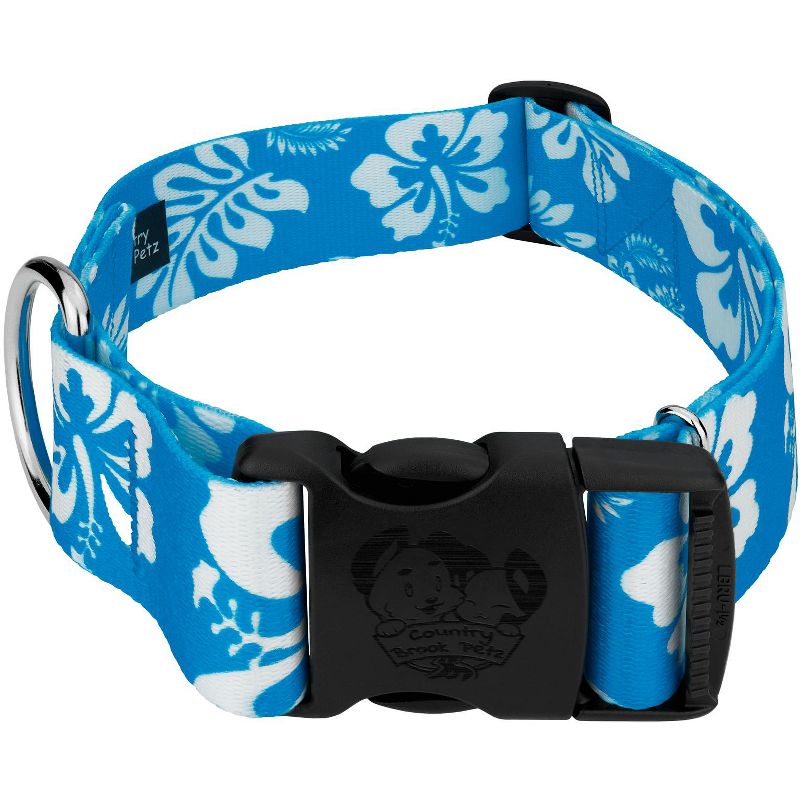 Country Brook Petz 1 1/2 Inch Deluxe Blue Hawaiian Dog Collar, 1 of 5