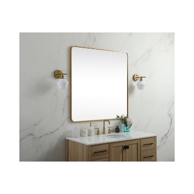 Brass Framed 48" Square Wall Mirror with Rounded Corners