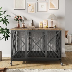48'' Heavy Duty Dog Crate with Flip-up Top & Wheels, Decorative Pet Kennel Furniture for All Breeds - 1 of 4