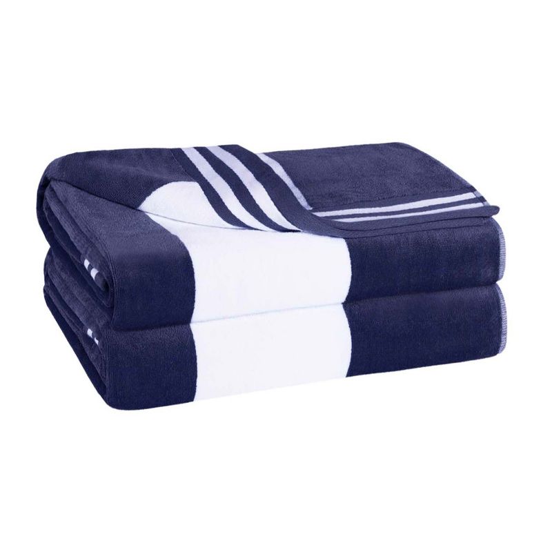 Cotton Cabana Stripe Oversized Beach Towel, Set of 2, Blue - Blue Nile Mills