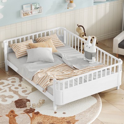 NicBex Twin/Full/Queen Kids Platform Bed Frame with Safety Guardrails & Detachable Fence,Modern Toddler Bed for Bedroom,Kids Room