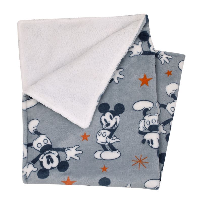Disney Mickey Mouse Gray, Navy, White and Red Stars Super Soft Cuddly Plush Baby Blanket, 3 of 5