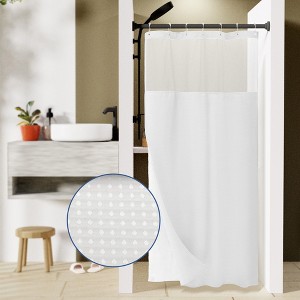 Textured Waffle Weave Shower Curtain with Snap In Liner and 12 Hooks - 1 of 4