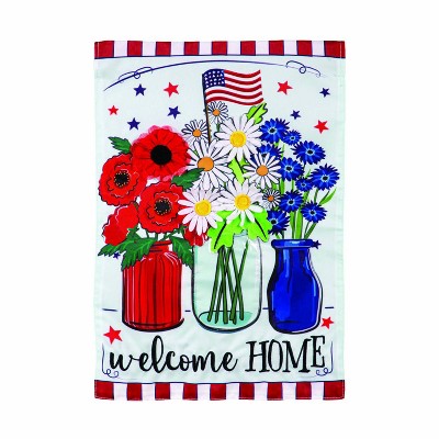 Patriotic Floral Applique Garden Flag with Red, White, and Blue Vases