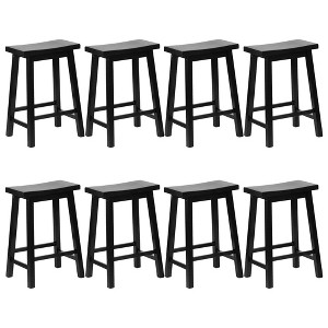 PJ Wood Classic Saddle-Seat 24" Tall Kitchen Counter Stools for Homes, Dining Spaces, and Bars w/Backless Seats, 4 Square Legs, Black (Set of 8) - 1 of 4