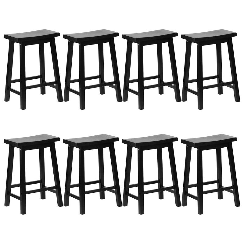 PJ Wood Classic Saddle-Seat 24" Tall Kitchen Counter Stools for Homes, Dining Spaces, and Bars w/Backless Seats, 4 Square Legs, Black (Set of 8), 1 of 7