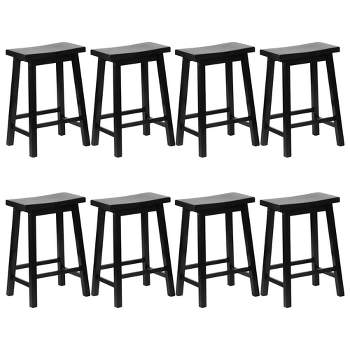 PJ Wood Classic Saddle-Seat 24" Tall Kitchen Counter Stools for Homes, Dining Spaces, and Bars w/Backless Seats, 4 Square Legs, Black (Set of 8)