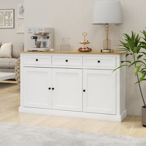 DOMETOUR Farmhouse Wine Cabinet with Drawers & Doors, Adjustable Shelves for Dining Room/Living Room/Kitchen - White - 1 of 4