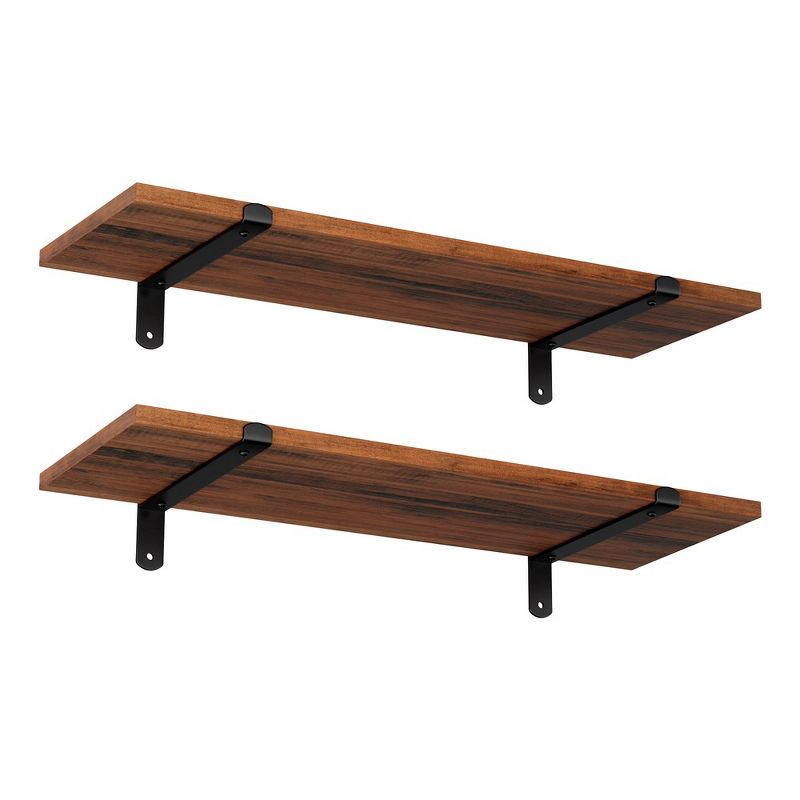 SONGMICS Wall Shelves Floating Shelves Set of 2 Rustic Decorative Shelves in Retro Style Brown, 5 of 8