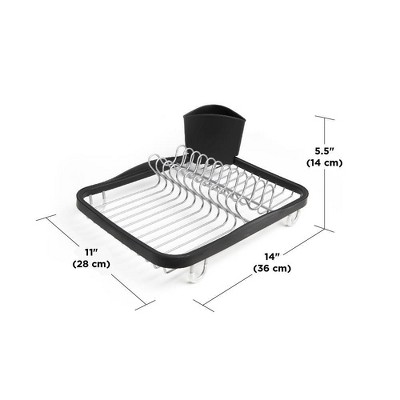 Black and Silver Metal Dish Rack with Utensil Cup