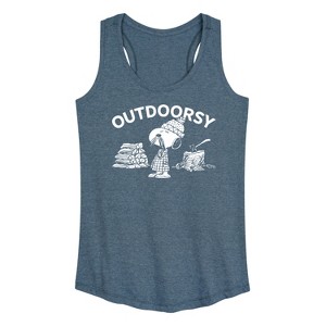 Women's - Peanuts - Outdoorsy Snoopy Graphic Racerback Tank - 1 of 4