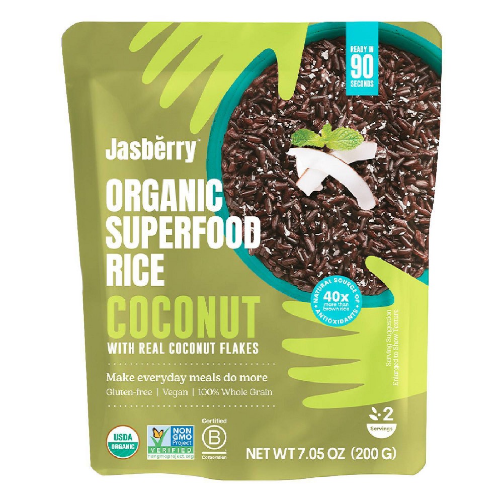 Jasberry Organic Gluten-Free Ready-to-Eat Superfood Rice with Coconut Flakes - 7.05oz: Vegan, Non-GMO Certified