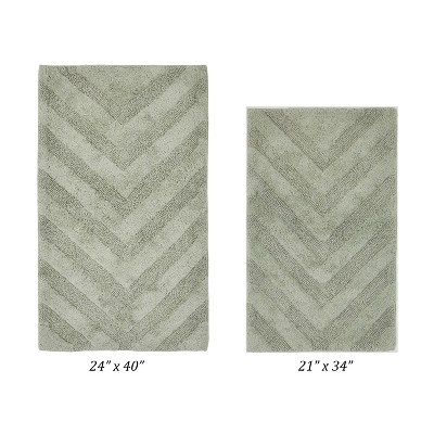 Hugo 2-Piece Bath Rug Set 100% Premium Cotton Tufted Chevron Pattern Bathmats for Bathroom, Super Soft Absorbent Machine Washable