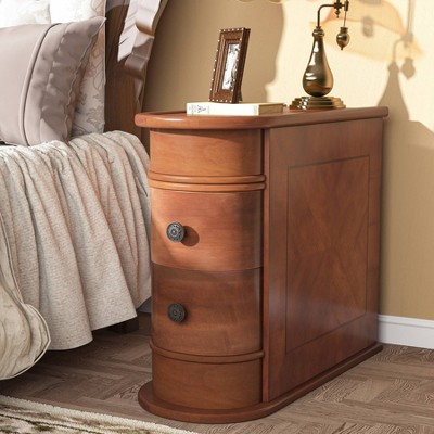 Hommoo Wood Narrow Nightstand with 2 Drawers