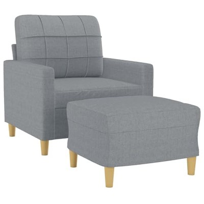 vidaXL Modern Light Gray Sofa Chair and Footstool Set - Comfortable Padded Seat - Durable Fabric Upholstery - Metal and Plywood Frame