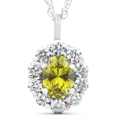 Pompeii3 1 3/4ct Oval Citrine & Genuine Diamond Halo Pendant 14K White Gold