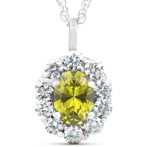 Pompeii3 1 3/4ct Oval Citrine & Genuine Diamond Halo Pendant 14K White Gold - 1 of 4