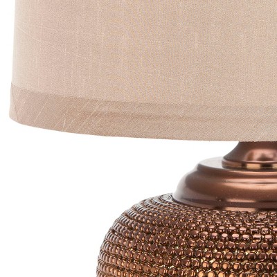 Alexis Copper Beaded Table Lamp Set with Taupe Shades