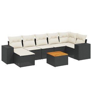 vidaXL Garden Sofa Set Black PE rattan, powder-coated steel, acacia wood - 1 of 4
