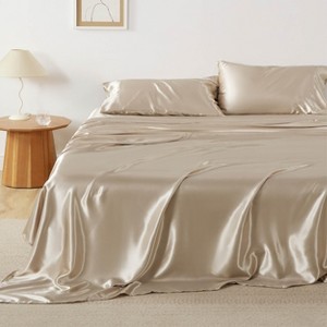 Satin Sheets Queen Size - Similar to Silk Sheets, Silky Bedsheet, Luxury & Ultra Soft, Non-Fading & Wrinkle Free, Good for Hair & Skin, Gifts for Wome - 1 of 4