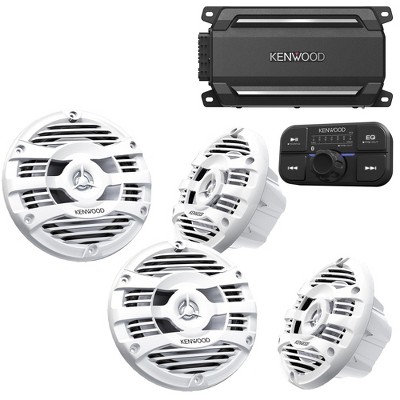 Kenwood KAC-M5024BT 4 Channel Bluetooth, Waterproof Compact Amplifier with 2 Pairs of KFC-1653MRW 6.5" 2-way Marine Speaker System (White)