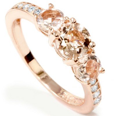 Pompeii3 1ct Morganite & Diamond 3-Stone Ring 10k Rose Gold