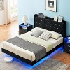 Full Size Bed Frame with Headboard and LED Lights, Black Floating Bed Frame with Wooden Slats Support, Fully Upholstered Mattress Foundation, Black - 3 of 4