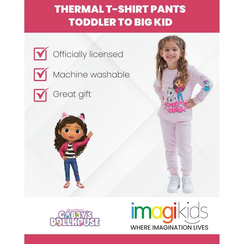 Dreamworks Gabby's Dollhouse Pandy Paws Cakey Cat MerCat Girls Thermal T-Shirt Pants Toddler to Big Kid, 2 of 8