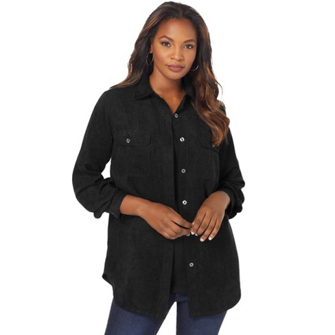 Roaman's Women's Plus Size Faux Suede Big Shirt, 12 W - Black