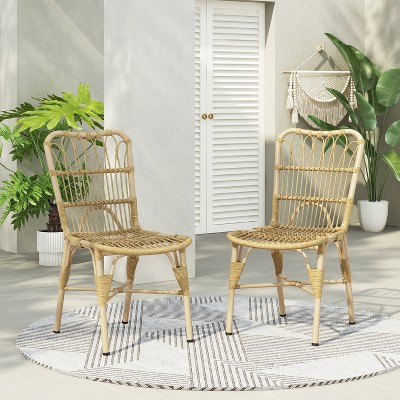 Dracelo Set of 2 Outdoor PE Wicker Patio Dining Chairs