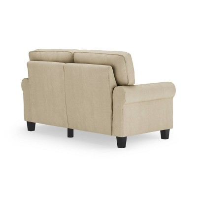 Beige Fabric Rolled Arm Loveseat with Pillow Back