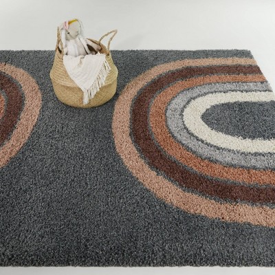 Navy and Beige Rectangular Shag Rug for Kids, 4' x 6'