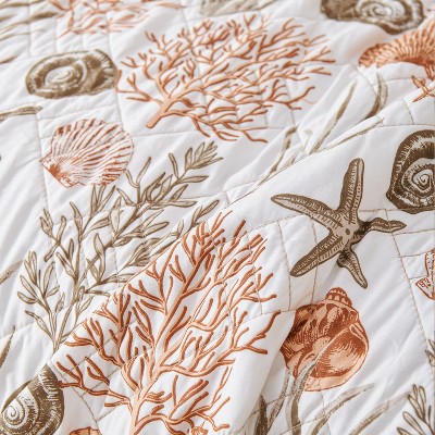 Acoinel Coastal Coral & Seashell Quilt Set - 3-Piece Reversible Bedspread with Pillow Shams,King — фото 8