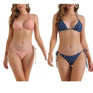 INSPIRE CHIC Women's Polka Dots Halter Double Tie Back Triangle Bottoms Swimwear Bathing Bikini Suits 2 Sets - 1 of 4