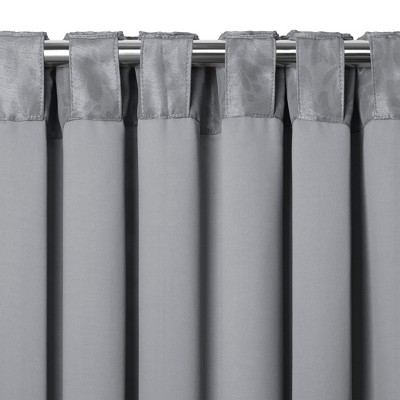 Silver Floral Damask Blackout Ground Length Window Curtain Panel