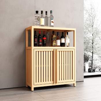 32.08" Tall Bamboo Storage Cabinet with 1 Open Shelves and 2 Doors for Bathroom, Natural 4A - ModernLuxe