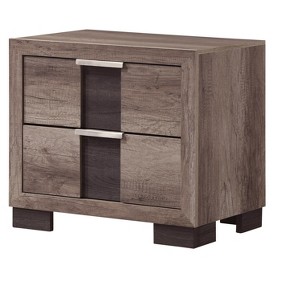1pc Contemporary Rustic Brown Finish Nightstand Two Drawers Metal knobs Bedroom Wooden Furniture - 1 of 2