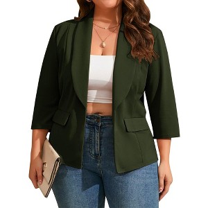 YESFASHION Womens Plus Size Casual Blazer Office 3/4 Sleeve Open Front Cardigans Jacket Work Suit with Pockets - 1 of 4