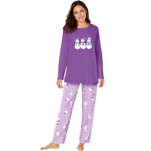 Dreams & Co. Plus Size Long Sleeve Knit PJ Set - 1 of 4