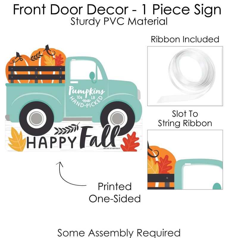 Big Dot of Happiness Happy Fall Truck - Hanging Porch Harvest Pumpkin Party Outdoor Decorations - Front Door Decor - 1 Piece Sign, 5 of 9